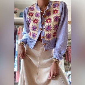 LoveShackFancy Archie Cardigan in Lavander Lemonade, XS